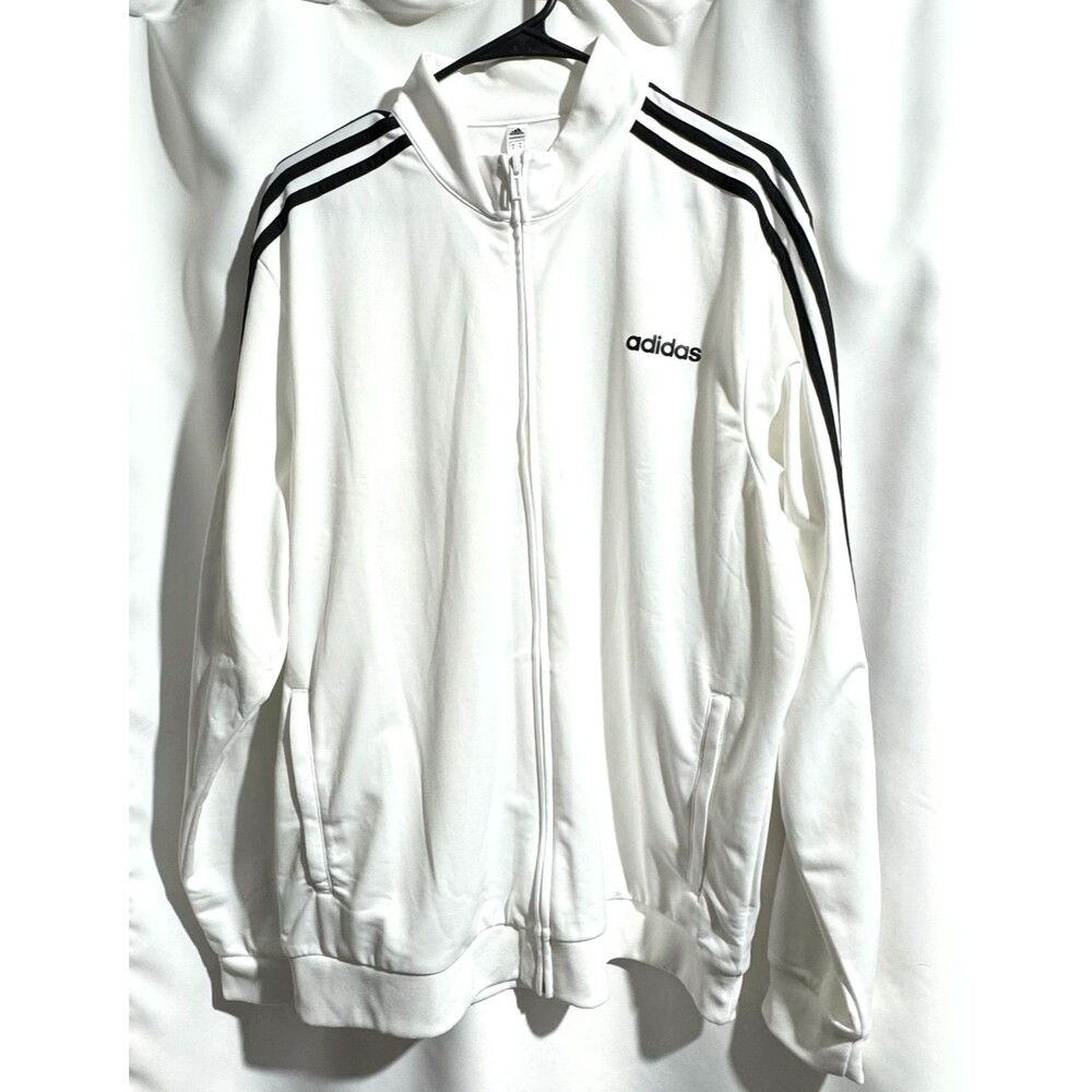 Adidas Essentials 3 Stripes Tricot Track Jacket Mens XL White Full Zip EB3989